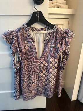 Marie Oliver Purple Patterned Ruffle Sleeve Women's Top